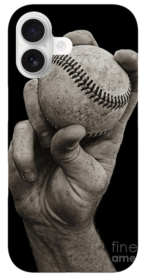 Hand gripping a baseball iPhone Case