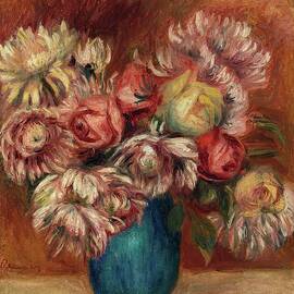 Flowers In A Green Vase by Pierre-auguste Renoir