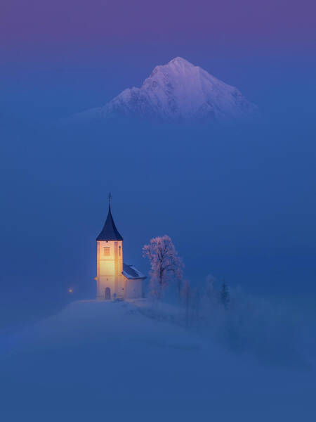 Misty Winter Church Scene Wall Art