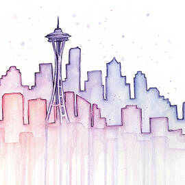 Seattle Skyline Watercolor by Olga Shvartsur