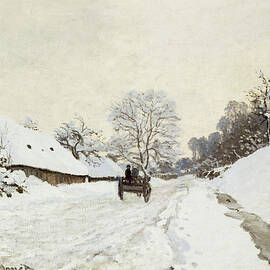 A Cart on the Snowy Road at Honfleur by Claude Monet by Mango Art