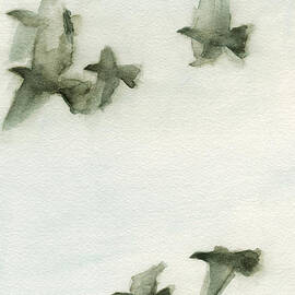 A Flock of Pigeons 2 Watercolor Painting of Birds by Beverly Brown