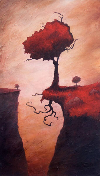 Red Tree on Cliff Edge Wall Art
