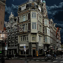 Amsterdam -Moonlit Corner Building at Night