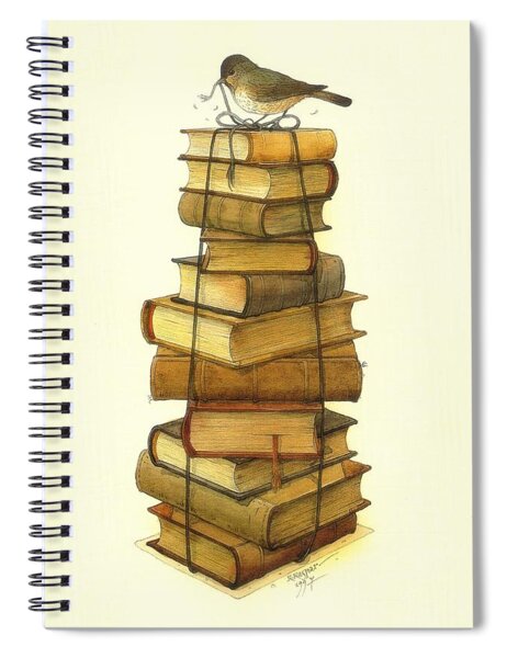 Bird on Stack of Books Spiral Notebook