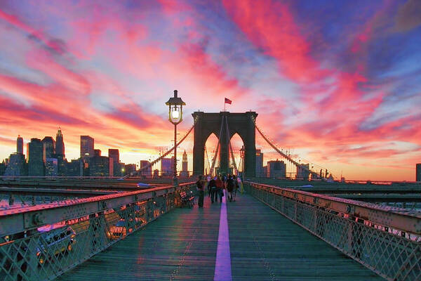 Sunset Over Brooklyn Bridge Wall Art