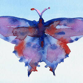 Butterfly Blue and Red Watercolor Painting by Beverly Brown