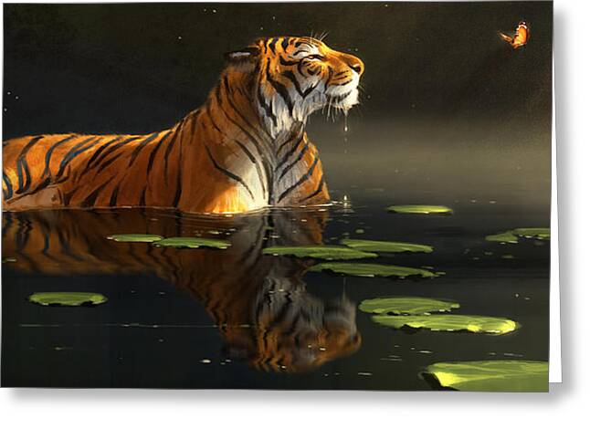 Tiger in a Serene Water Scene Greeting Card