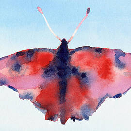 Butterfly Red and Blue Watercolor Painting by Beverly Brown