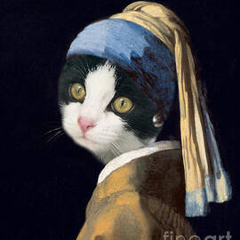 Cat with a pearl earring by Delphimages Photo Creations