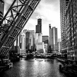 Chicago Kinzie Street Bridge Black and White Picture by Paul Velgos