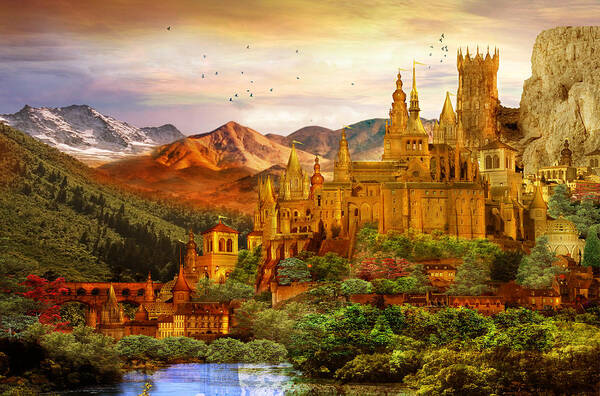 Majestic Fantasy Castle in Mountains Wall Art