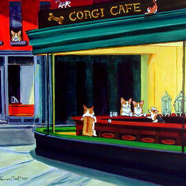 Corgi Cafe after Hopper by Lyn Cook