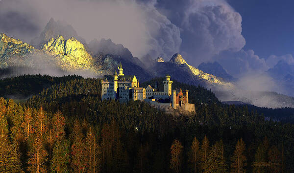 Castle Amidst Majestic Mountains Wall Art