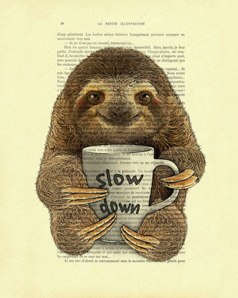 Sloth with Coffee Cup Wall Art