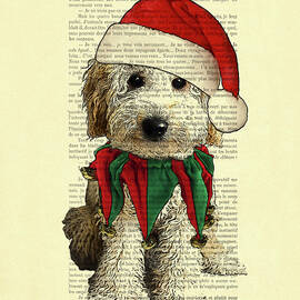 Cute labradoodle christmas artwork by Madame Memento
