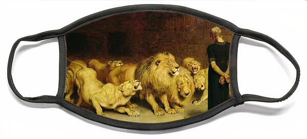 Man Facing Lions in a Stone Arena Face Mask