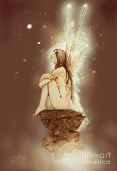 Fairy Perched on a Stone Wall Art