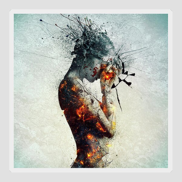 Fragmented Human Portrait in Flames Sticker