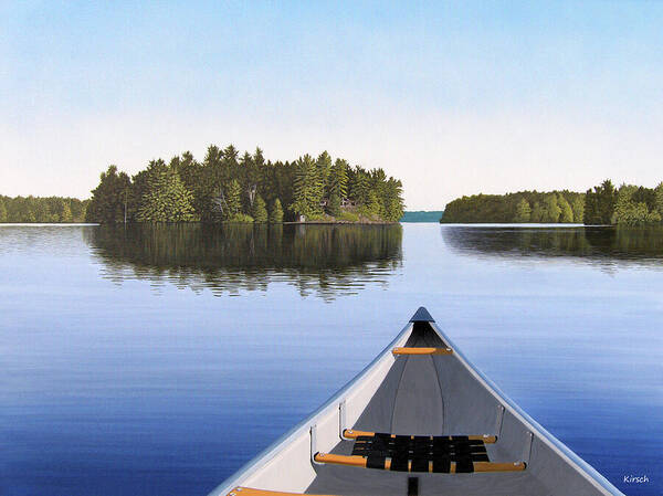 Canoeing Towards a Forested Island Wall Art