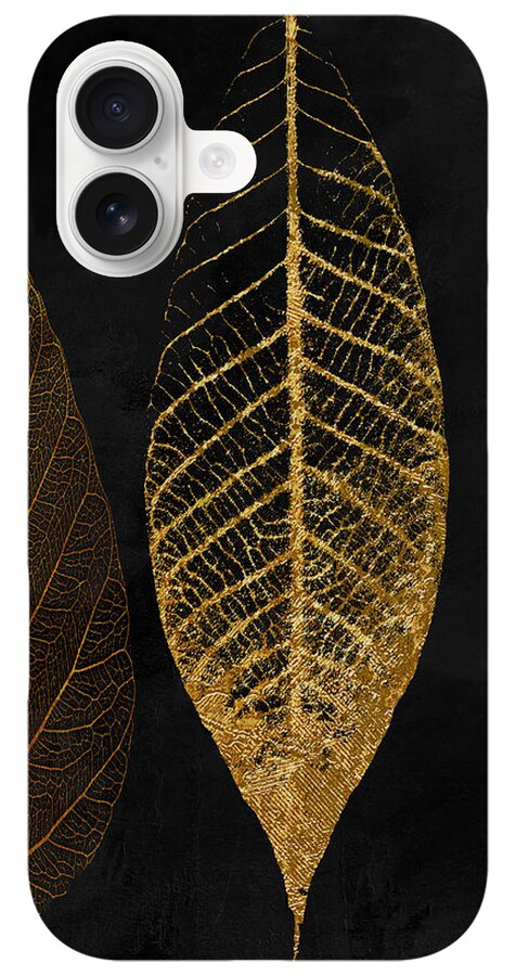 Gold Veined Leaves on Dark Background iPhone Case