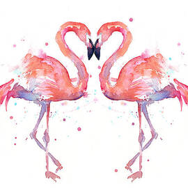 Flamingo Love Watercolor by Olga Shvartsur