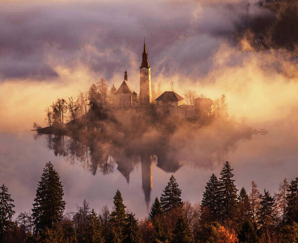 Misty Island with Church Wall Art