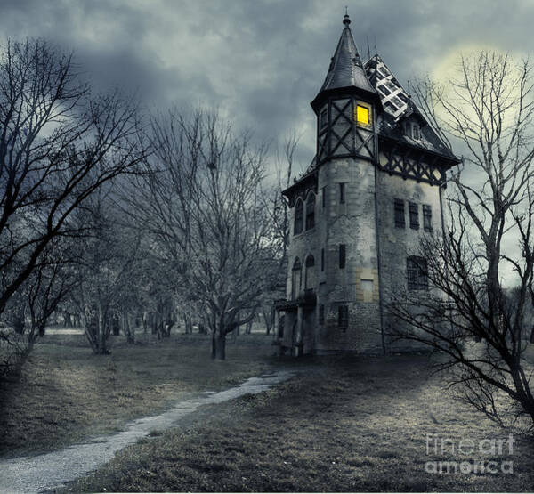 Haunted Tower in Gloomy Forest Wall Art