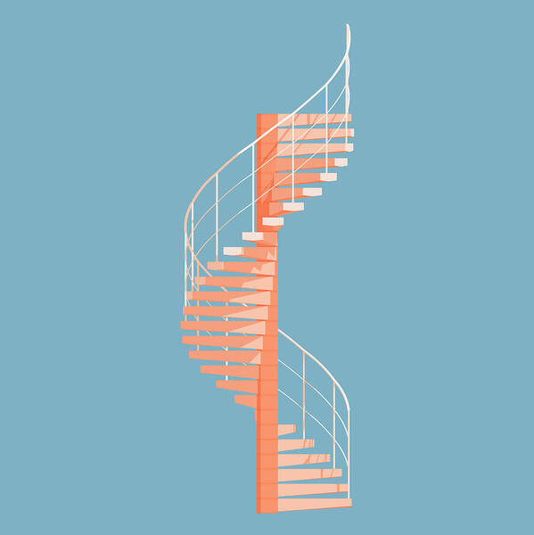 Spiral Staircase on Blue Background Wall Art