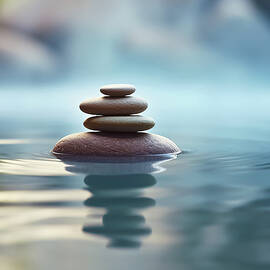 IA illustration of zen stones floating on water by Bombaert Patrick