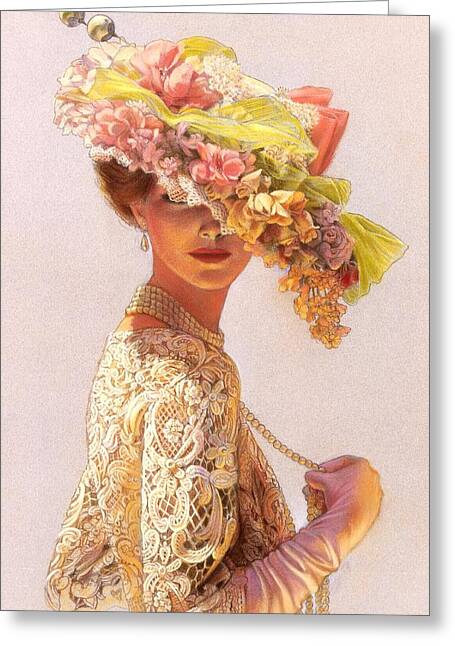 Elegant Lady in Floral Hat Greeting Card