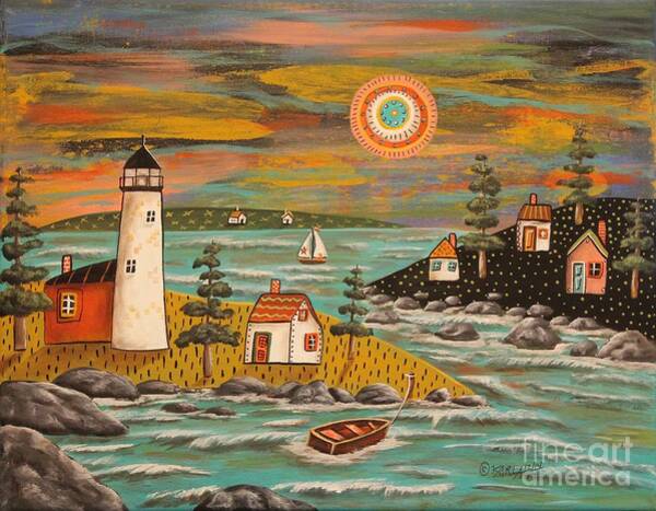 Coastal Village with Lighthouse Wall Art