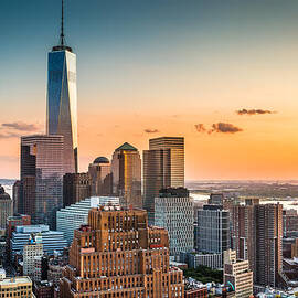 Lower Manhattan at sunset by Mihai Andritoiu