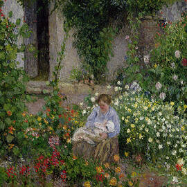 Mother and Child in the Flowers by Camille Pissarro