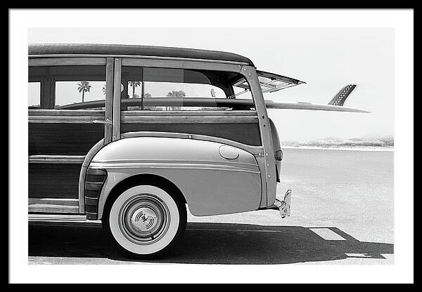 Vintage Surf Wagon with Longboard Framed Print