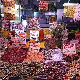 Olives and spices on a  Malaga market stall