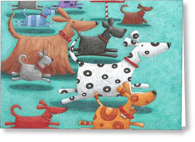 Dogs Running to a Party Greeting Card