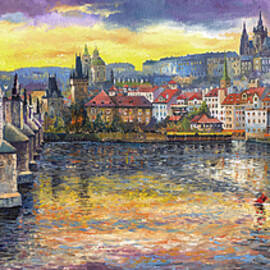 Prague Charles Bridge and Prague Castle with the Vltava River 1 by Yuriy Shevchuk