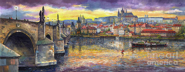 Prague Charles Bridge and Castle at Sunset Wall Art