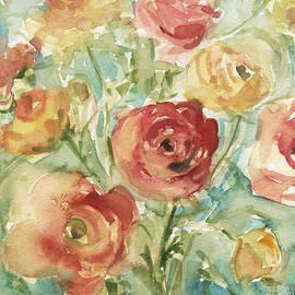 Red Orange and Yellow Ranunculus by Beverly Brown Prints
