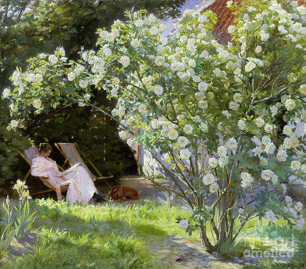 Woman Relaxing in Garden Shade Wall Art