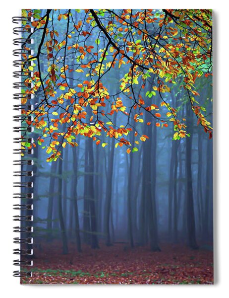 Autumn Leaves in Misty Forest Spiral Notebook
