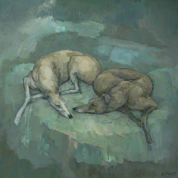 Resting Greyhounds on a Cool Day Wall Art