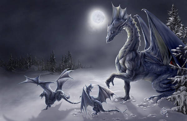 Dragons Beneath a Full Moon Wall Art