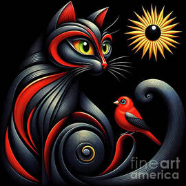 Sunflower Cat and the Red Bird