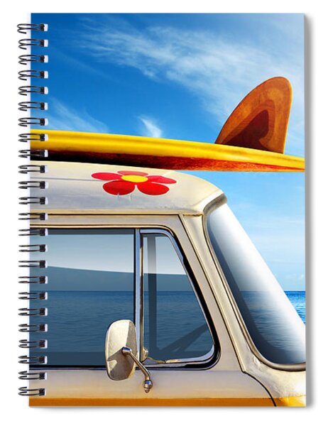 Surfboard On Vintage Van By Seaside Spiral Notebook