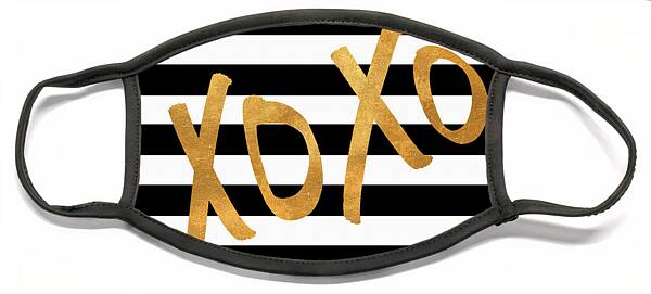 Gold XOXO on Striped Background Face Mask