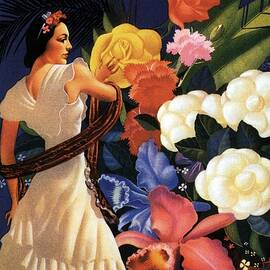 Veracruz, Mexico - Senorita with Flowers Flamenco Dancing - Retro travel Poster - Vintage Poster by Studio Grafiikka