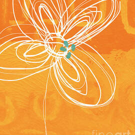 White Flower on Orange by Linda Woods