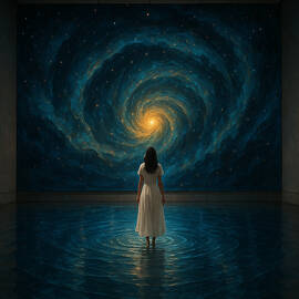 Woman Gazing at Cosmic Spiral